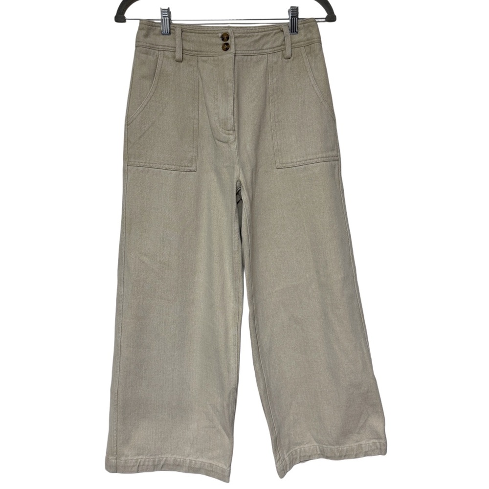 {FRNCH} High Waist Wide Leg Welt Cargo Pockets Thick Cotton Trousers Pants
